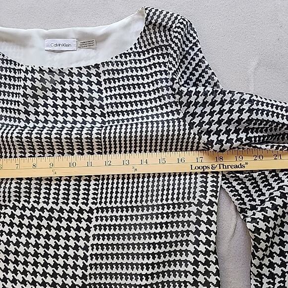 Calvin Klein Ruffle Sleeve Top Black/White Herringbone Medium Lined - Picture 6 of 9